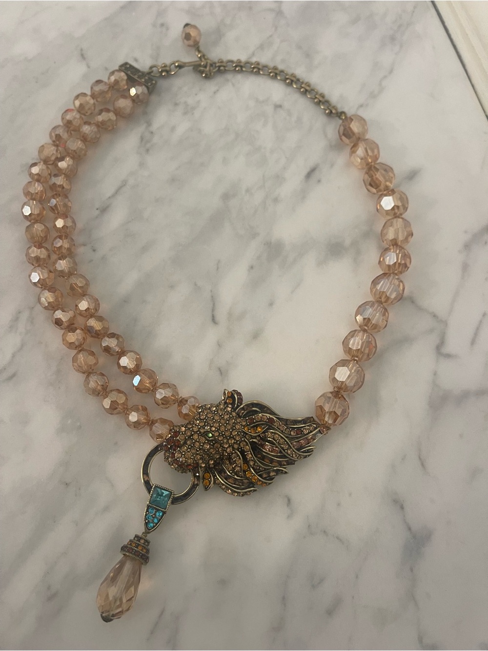 Heidi Daus Peachy Gold Crystal Lion-Head Statement Necklace…